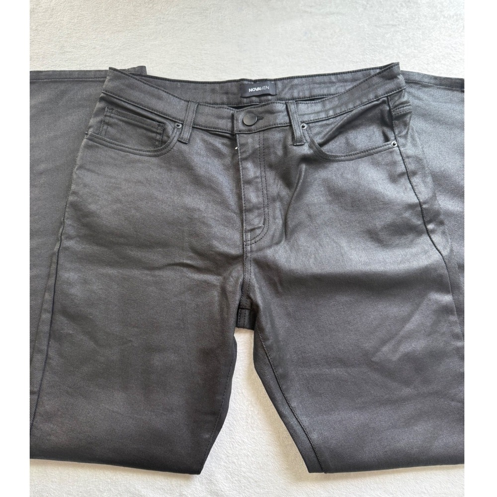 NovaMen Coated Denim Pants Mens 34 Black Cotton Blend Slim Fit Metallic Sheen